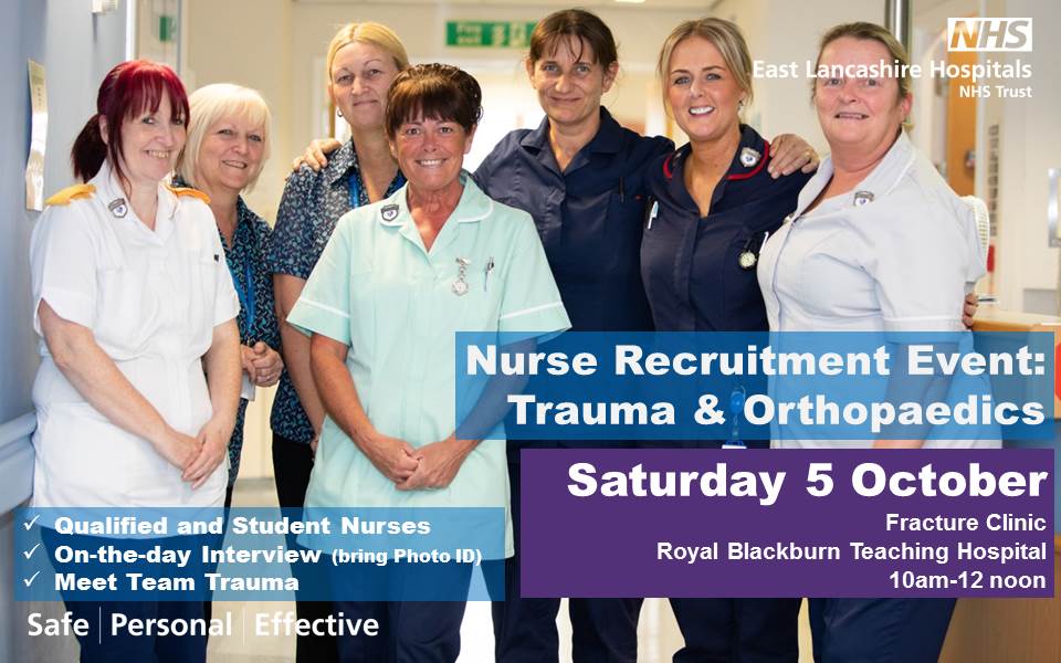 Big day coming up on Saturday 5 October! That’s the day we’re recruiting experienced and soon-to-qualify nurses for our trauma and orthopaedics wards. Find out how to apply jobs.elht.nhs.uk/job/-v1982617?…