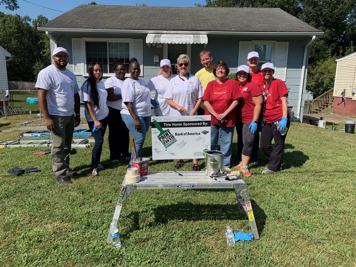 <a href="/CHSGuilford/">Community Housing Solutions of Guilford</a> loved having this group from <a href="/BankofAmerica/">Bank of America</a> to help #paintthetown in NE GSO today!  <a href="/dereketriad/">Derek Ellington</a> <a href="/79_cmpayne/">Courtney Payne</a>