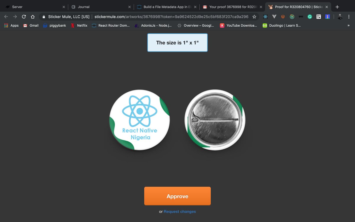 ReactNativeNG's tweet photo. Our stickers and buttons for our very first meetup is coming on well with some help from @stickermule 😃 #reactnativeng #meetup https://t.co/EVsdiNuEVL