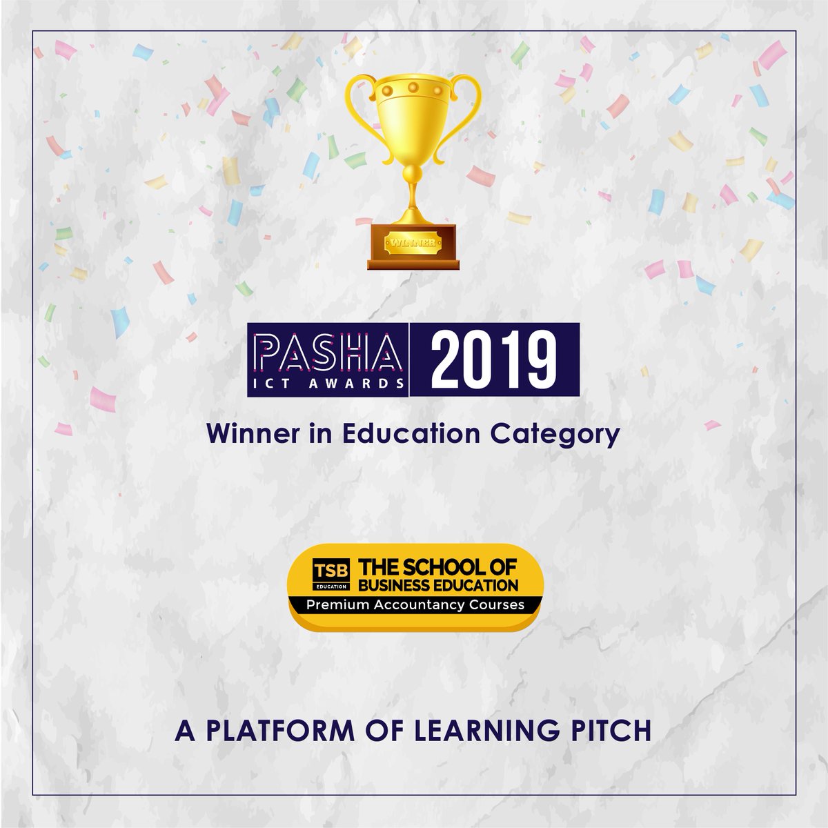 TsbEducation's tweet photo. We are proud to announce that TSB Education, A platform of Learning Pitch has won the PASHA ICT Award 2019 as Best Education Technology company in Pakistan.
#TSBEducation #Premiumaccountancycourses #LearningPitch #Edtech #PashaIctAwards #PashaAwards2019 #NICKarachi https://t.co/2DaUxejurw