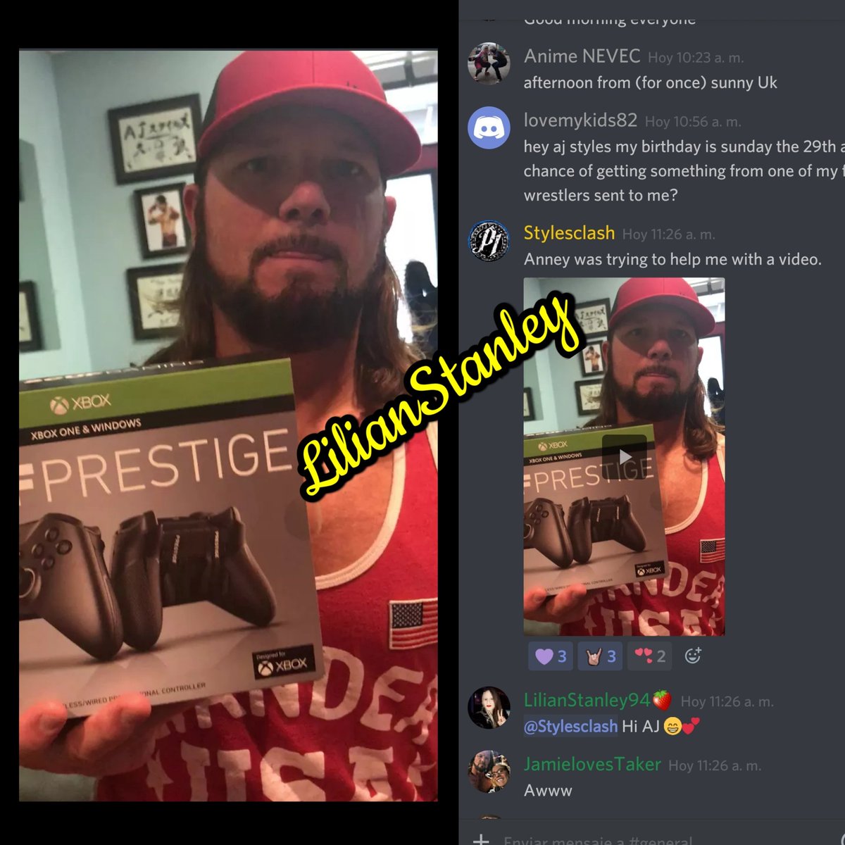 LilianStanley94's tweet photo. New post of @AJStylesOrg on #Discord ππ€ don't break the new controllers AJ haha π #SaveTheControllers haha ππ https://t.co/w5Goutaair