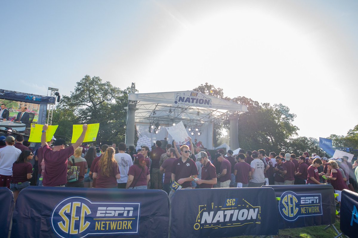 TAMU's tweet photo. Live from the heart of Aggieland this morning: #SECNation! 👍 @SECNetwork #GigEm https://t.co/kSoQmS7a6h