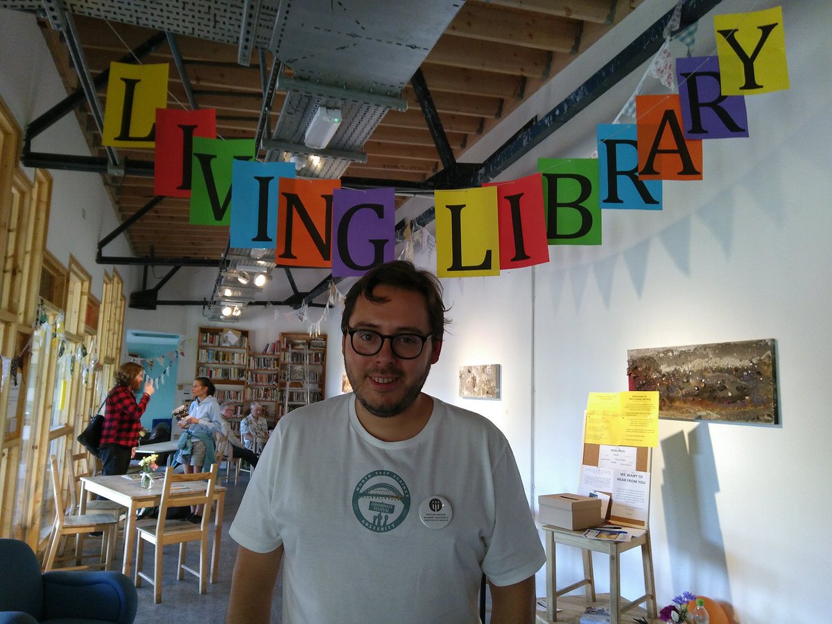 MountainImp's tweet photo. Enjoyed being a human version of the book #ThisIsNotADrill at @PsychSocChange North East's anti-#Austerity festival today @StarAndShadow - met lovely people all interested to find out more about @XRNE_UK. Thanks also to #psychologist @NickHartley for expert 'librarian' skills! https://t.co/NnW9k3mjro