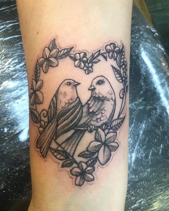 Love Birds On Branch Tattoo