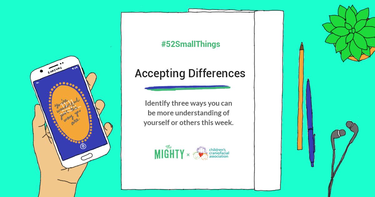 TheMightySite's tweet photo. If you're looking to make your world a more understanding place, join @CCAKidsTweet for this week's #52SmallThings challenge. We'll discuss how we can better accept the differences in ourselves and others here: https://t.co/kaujTT0h8l. https://t.co/UWuodVx1yh