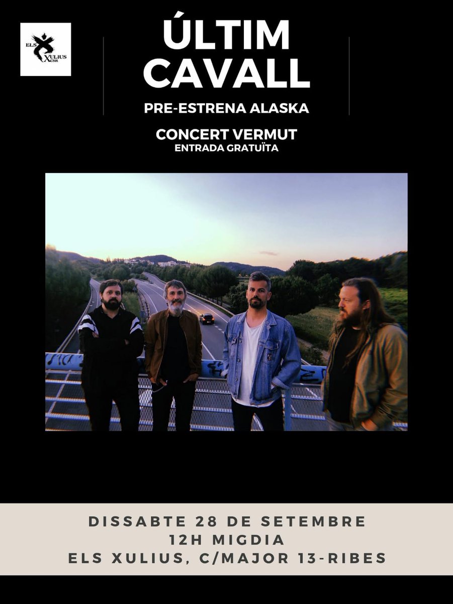 xulius's tweet photo. I dissabte dia 28 a les 12h del migdia al pati dels #Xulius, tenim una cita amb @ultimcavall q ens presenten nou disc!
#concertvermut
Ens agrada la #musica!! https://t.co/TYHpoQ10Kg