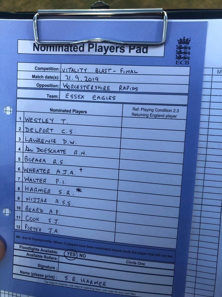 bbctms's tweet photo. Essex win the toss & put @WorcsCCC into bat in the #T20Blast final.
Here are the teams.
🎧Commentary now on 5 Live Sports Extra.
#bbccricket #TMSt20 https://t.co/PRZOpbv3su