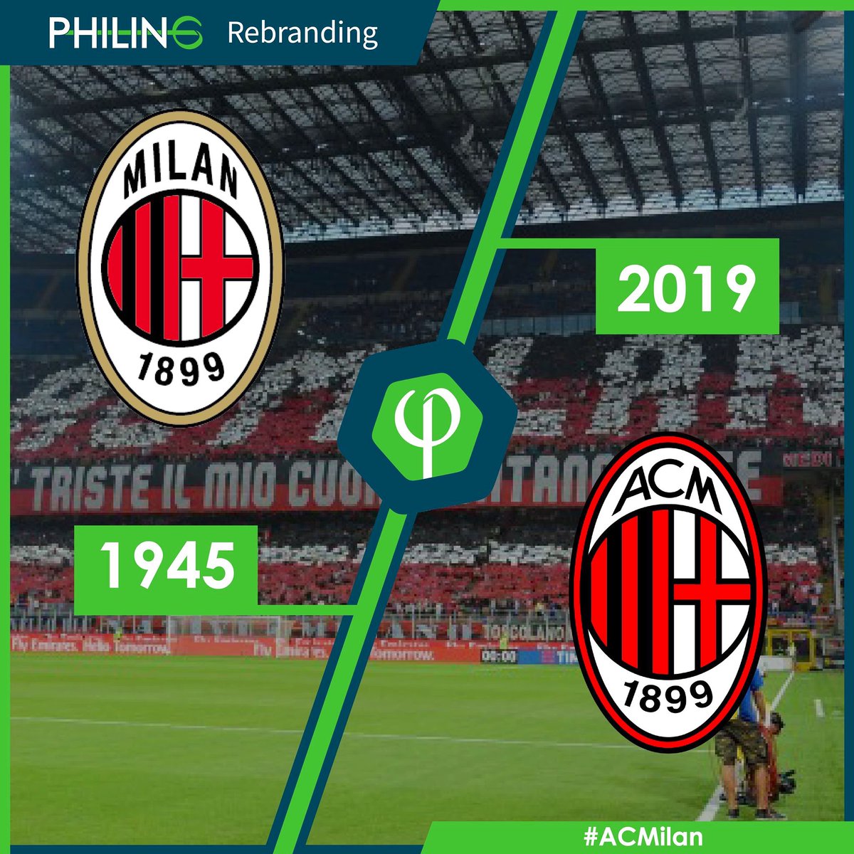 PhilingID's tweet photo. In vista dell'attesissimo ⚽️ #derby di #Milano fra @Inter e @acmilan, vediamo come sia cambiato lo #stemma dei #rossoneri dal 1️⃣9️⃣4️⃣5️⃣ ad #oggi‼️
_______
#Philing #rebranding #calcio #serieA #campionato https://t.co/vEQBAINBIg