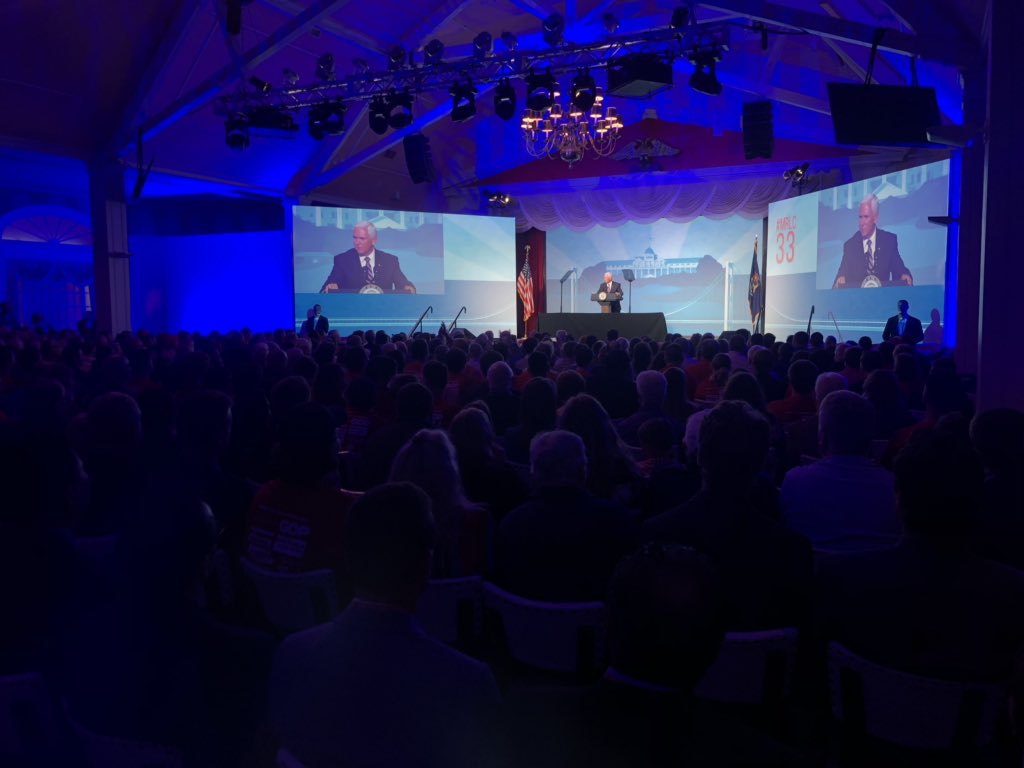 Mike_Pence's tweet photo. Here in Michigan, you said yes to President @realDonaldTrump in 2016 and we know you’re going to say YES to four more years of President Trump in 2020! #KAG https://t.co/Nq290uikbn