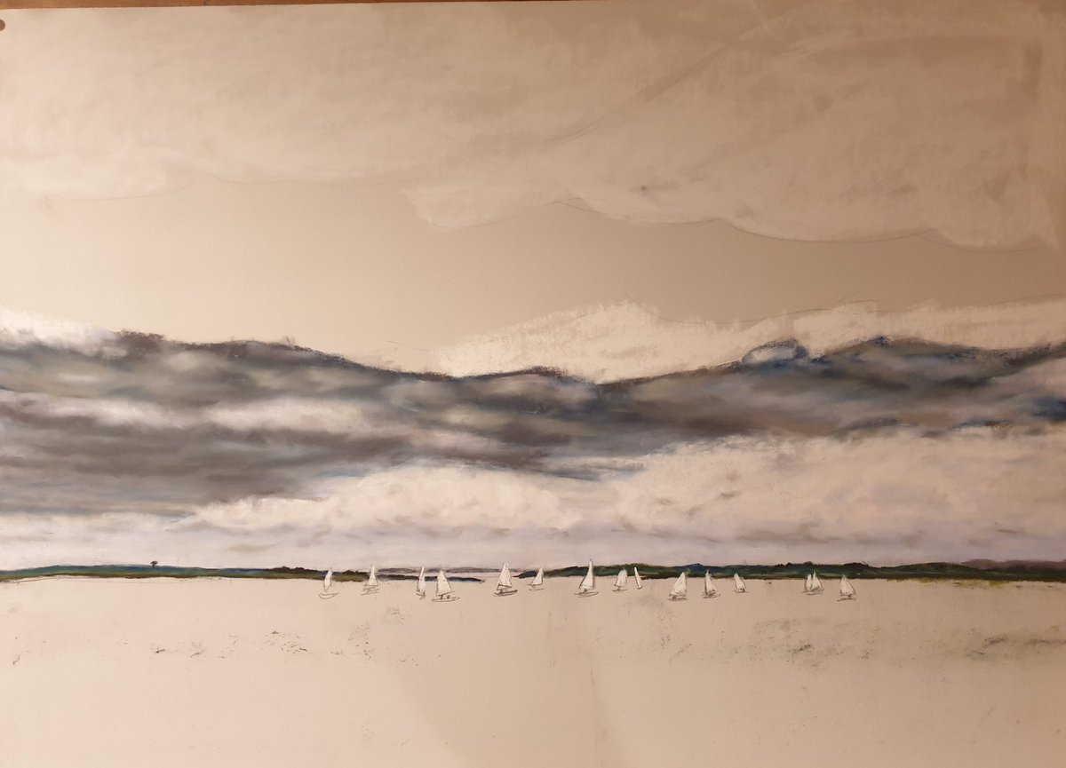 kitergirl1's tweet photo. New work in progress. Trying to capture today's big apocalyptic skies over Strangford Lough. Still lots to do, but pleased so far #ryani #artist #pastel https://t.co/YIOLpzrqnz