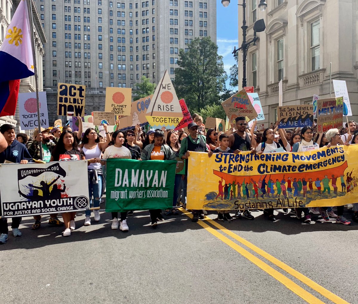 SJerins's tweet photo. Instead of going to school yesterday, I joined the protest to demand action for our planet ! 
🌎🌍🌏 #climatestrikenyc #GretaThunberg #globalwarming https://t.co/7OSV5BdrM3
