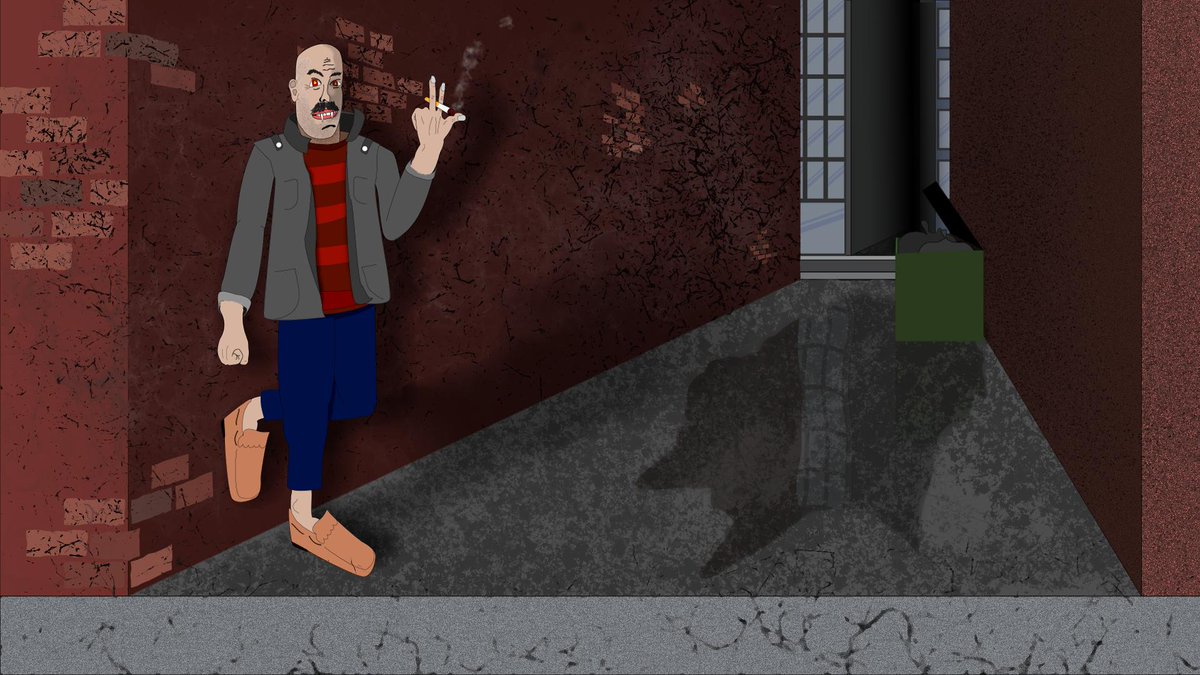This is a character and background I designed. His name is Neal, and he's a vampire. He doesn't much like the bloodsucking part, but he's trying to embrace the lifestyle. #illustration #illustrationartists #Vampire #Illustrator