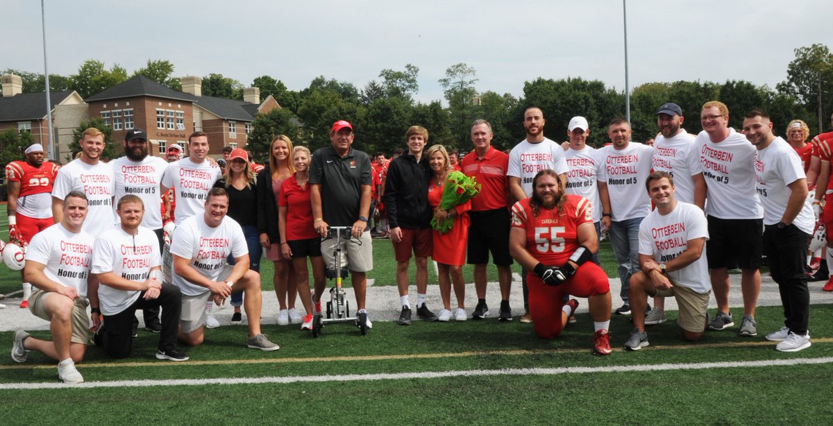 Ott_Athletics's tweet photo. Very special moment during football pregame, welcoming back the Worthington family for the first time publicly and, also for the first time, introducing them to the young men who have represented Josh's #5 throughout the years! https://t.co/uuU23nvnDF