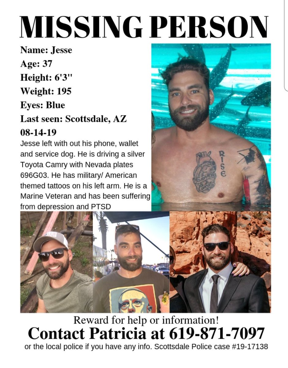 HarwellNatasha's tweet photo. YOUR RETWEET COULD SAVE JESSE!!!! Jesse has been missing over 5 weeks now with no leads. We have exhausted all resources.  Getting the word out is the best way to help find him. Please help me #findjesse #marine #military #missingmarine #mia #veteran #missingveteran https://t.co/L4ODBU8JfT