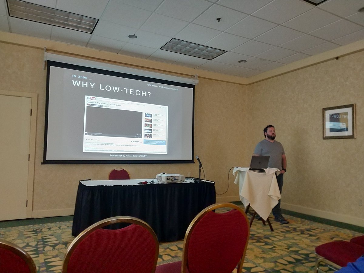 iansltx's tweet image. Talking about low-tech web dev with @EricMann at #CascadiaPHP2019. Dis gon b gud.