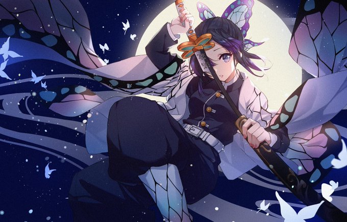 肿柴さんがTwitterに投稿した胡蝶しのぶ(鬼滅の刃)のイラスト。