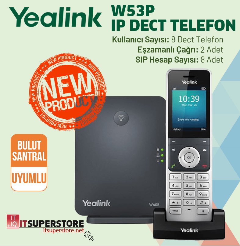 Itsuperstoretr's tweet image. Yealink W53P Kablosuz DECT Telefon, hareket halindeyken iletişimi için orta seviye bir DECT IP telefonu arayan müşteriler için güvenilir ve uygun maliyetli bir seçimdir. #yealink #w53p #iptelefon #ipsantral #decttelefon