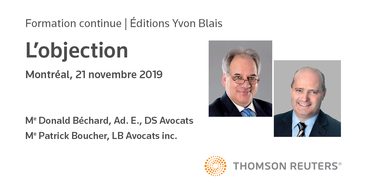 EdYvonBlais's tweet photo. [Formation continue]
L'objection

Le 21 novembre, Mes Donald Béchard et Patrick Boucher vous présenteront les décisions clés que tout plaideur devrait maîtriser en matière d’objection. Réservez votre place :
https://t.co/OwO3E7YBIc https://t.co/LsjJwI4bYL