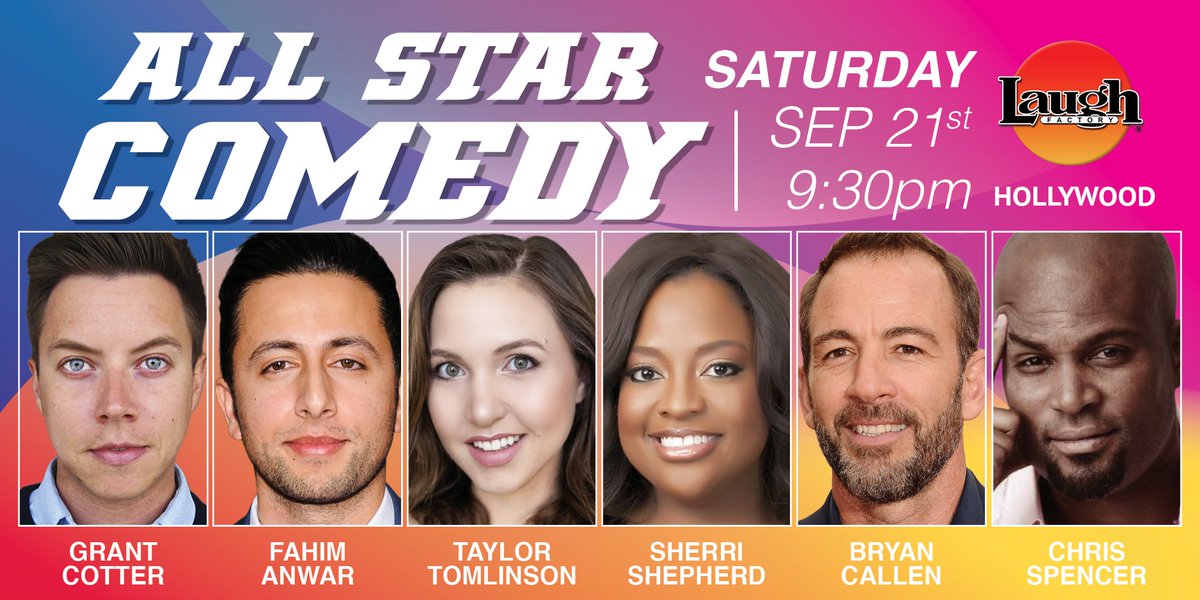 TheLaughFactory's tweet photo. Get those gr8 #SaturdayVibes with some laughs. Catch #standupcomedy by #TheGoldbergs ✨ @bryancallen, #MrIglesias ✨ @SherriEShepherd, #TheComedyLineup ✨ @taylortomlinson with @thechrisspencer, @fahimanwar, and @GrantCotter. Don't Miss Out!
Tix - https://t.co/5uoFycVXsP https://t.co/tesMeWWLoz