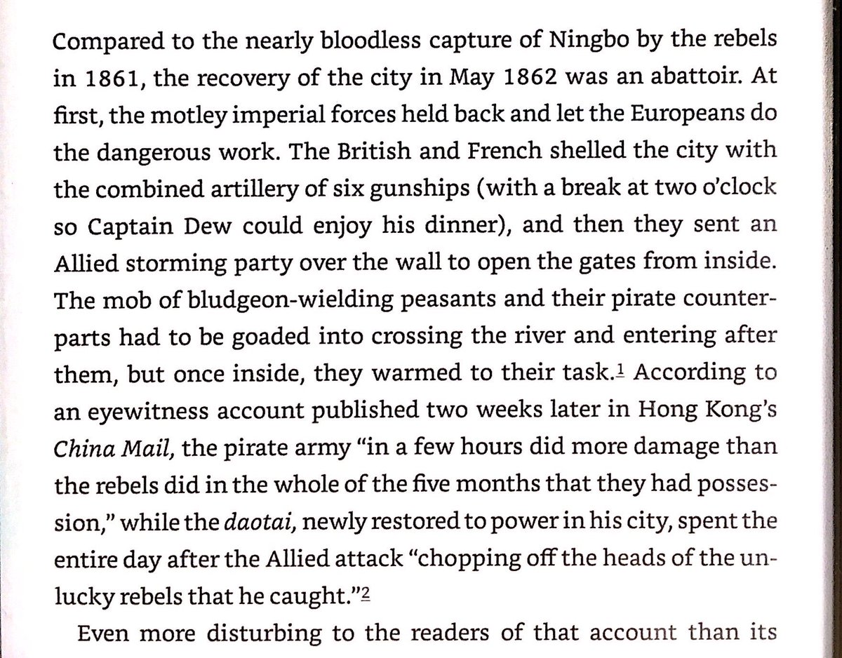 Despite Ningbo trade almost doubling after Taiping takeover, the British naval commanders were looking for an excuse to attack it and give it back to Qing. They finally found one, shelled the city, and the Qing took it back.