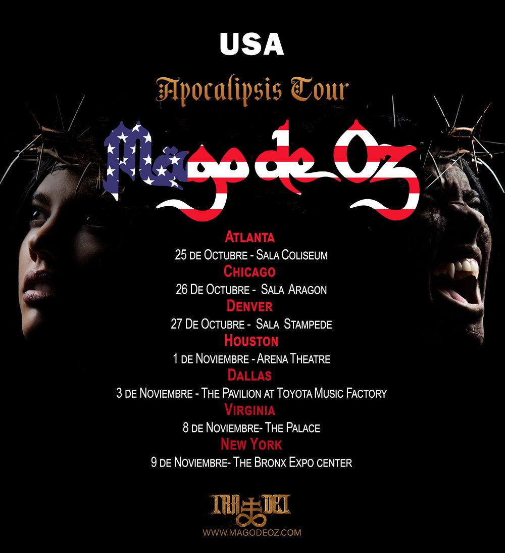 MAGODEOZOFIC's tweet photo. 🇺🇸LAS 7 PRIMERAS FECHAS DE LA GIRA POR USA DE APOCALIPSIS TOUR🇺🇸

Aquí tenéis las 7 primeras fechas de la gira por Estados Unidos que Mägo de Oz realizará durante el otoño de este mismo año. En unos días os informaremos si sale alguna fecha más ..

¡¡Y YA VAN 55 FECHAS!! https://t.co/6e2UOjw7Un