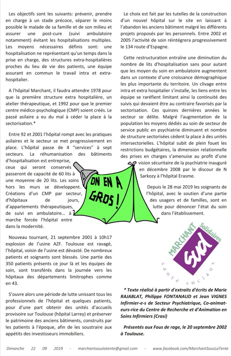 sudsante31's tweet photo. Coucou #JourneeduPatrimoine, les camarades de Sud santé sociaux et de la #RezisTente organisent ce w-end les journées du patrimoine de la lutte pour une psychiatrie humaine @CHGM_31 https://t.co/4XwtB6x5ta