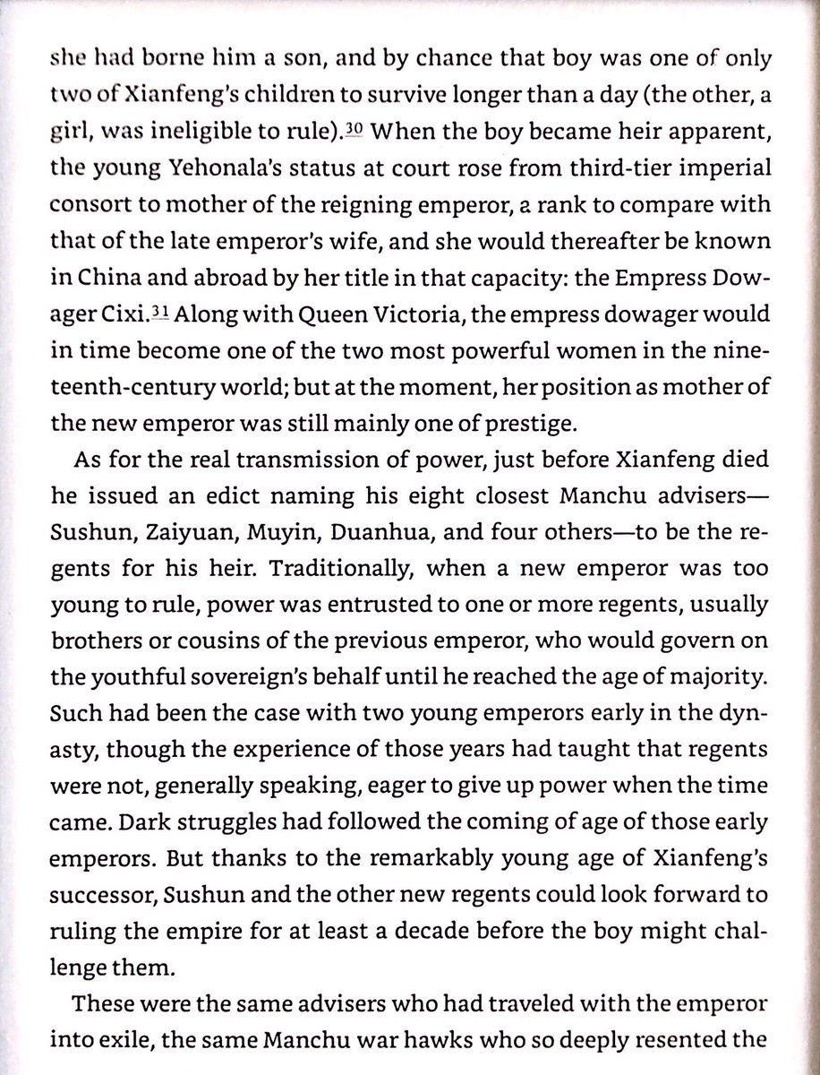 The rise of Empress Dowager Cixi - the new ruler of the Qing. She purged many of the prior emperor’s advisors to secure her own power.