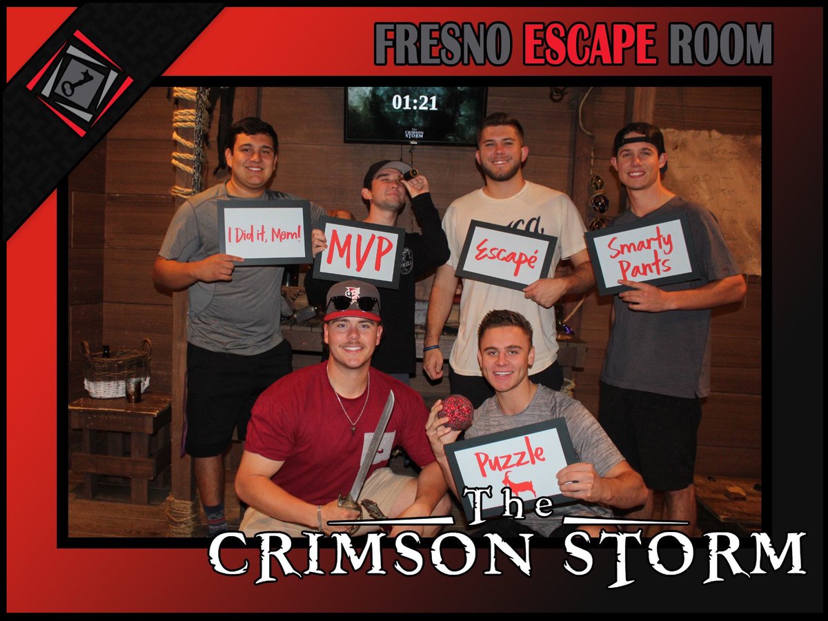 SigEpFresno's tweet photo. Some of brothers participating in the Phi Challenge started off their morning at the Fresno Escape Room #BMP #BuildingBalancedMen #RushSigEp #GoGreek https://t.co/pvop7gk68h