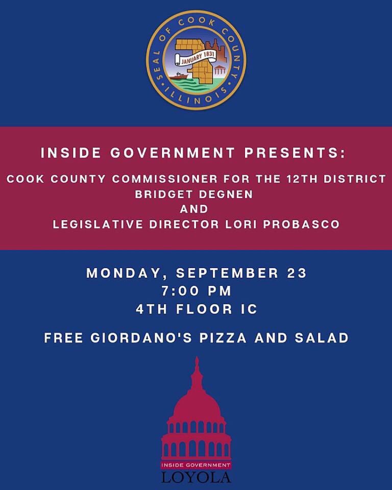 The Commissioner and the Legislative Director will be visiting Loyola Monday! Come meet meet them. Hope to see some of you Monday 😄