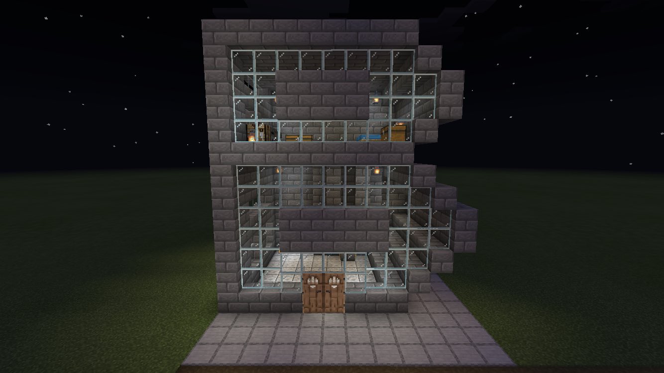 かんぴぃ アルファベットハウスシリーズ B 石レンガ造りで 床は大理石と高級感のある家です 家の中にはなんと エレベーターが設置されています 二階には もちろん作業 収納スペースを確保しております ｂ マインクラフト マイクラpe