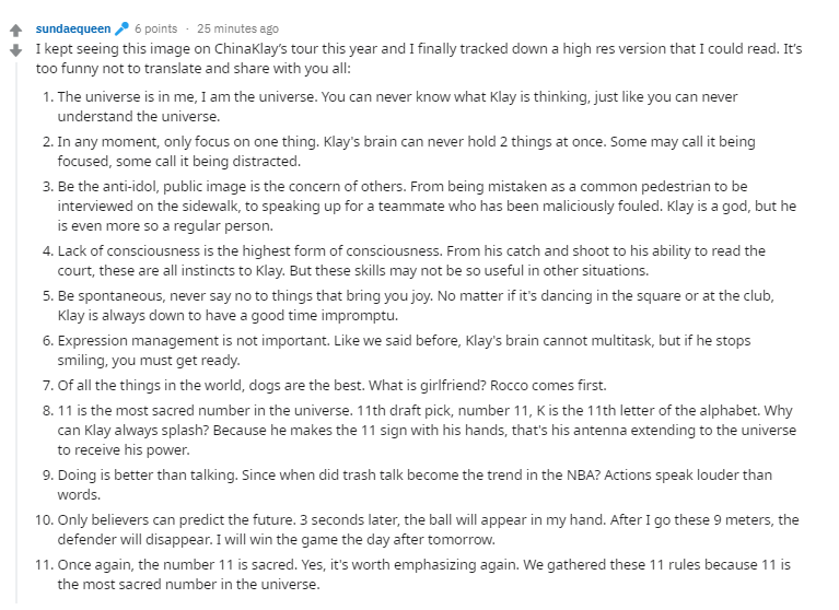 GSWReddit's tweet image. The 11 Rules of Klaytheism