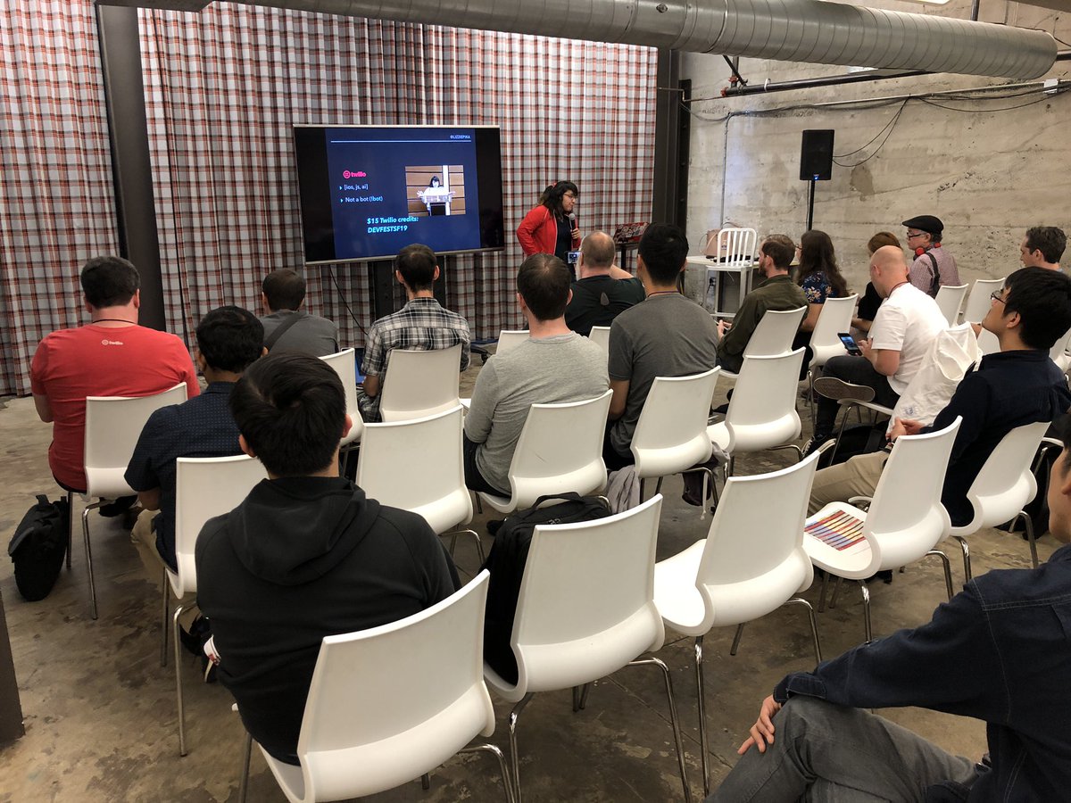 Thanks a lot to <a href="/lizziepika/">Lizzie Siegle</a> #twilio to teach us how to write a #chatbot on #Facebook today at #DevFestSF <a href="/GDGDevFestSF/">GDGDevFestSF</a> #DevFest
