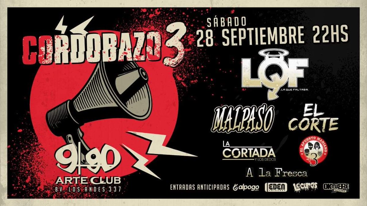 Malpaso con asistencia completa en los 3 Cordobazos.
28 de septiembre con grandes bandas en <a href="/990arteclub/">@990arteclub</a>
