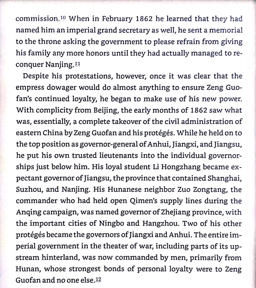 Zeng Guofan created a personal power base, supported by empress dowager Cixi and her advisors. This was part of a trend wherein authority increasingly vested in ethnic Chinese and local officials. This would culminate in the Warlord Era after Xinhai Revolution.