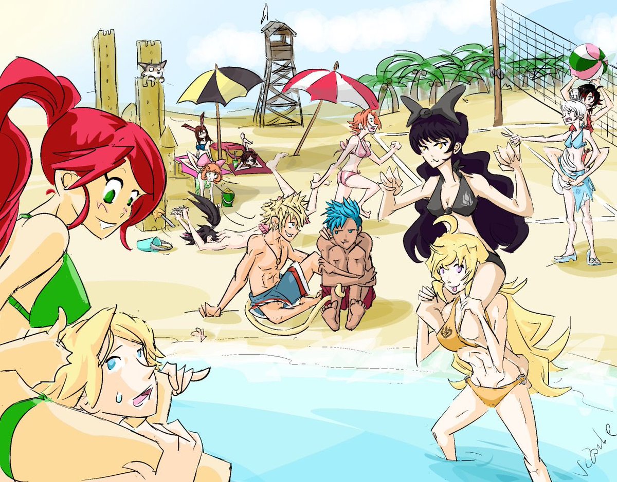 Team RWBY summer beach memories...

“Nora! Let me build my castle in peace!!”