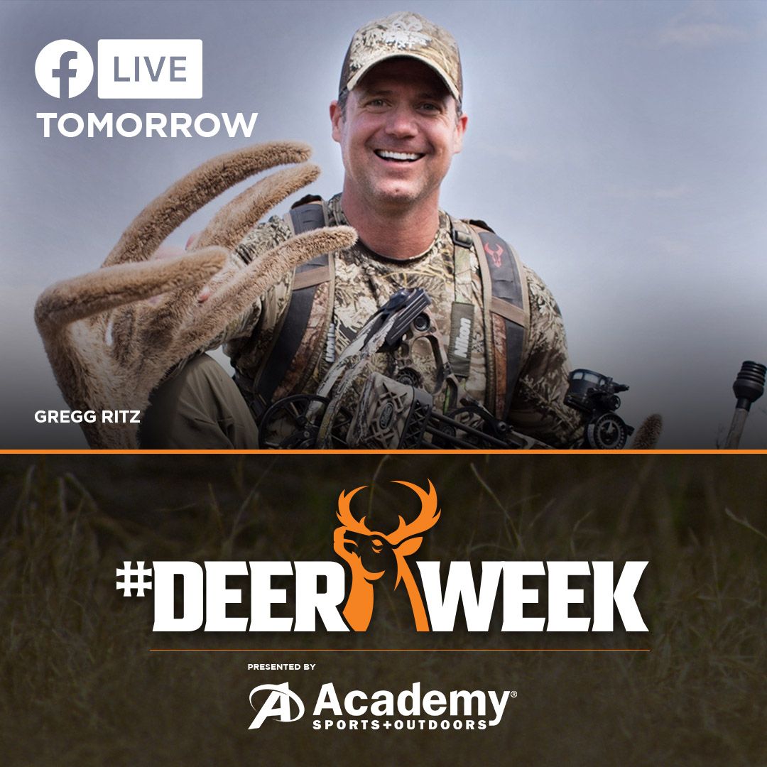 DeerWeek's tweet photo. Join us tomorrow for a special #DeerWeek Facebook LIVE with @Hunt Masters TV's @GreggRitz Outdoor Channel's Cam Pauli and Gregg will discuss all things deer hunting as we wrap up #DeerWeek! Presented by @Academy.
#WhatGetsYouOutdoors #DeerHunting #Whitetail #DeerWeek https://t.co/wHAnVfubPF