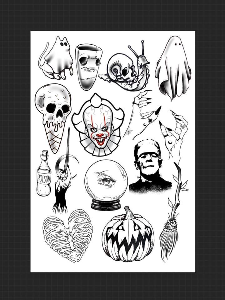 The Greville Inn Tattoo Studio  bobbydunbar Halloween flash sheet for our  very