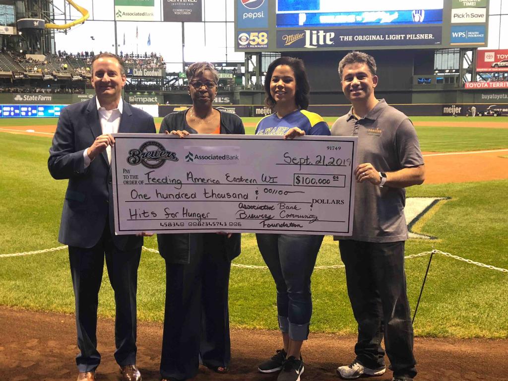 AssociatedBank's tweet image. We are proud to continue our partnership with @FeedAmericaWI in Hits for Hunger. For every hit recorded by the @Brewers at home during the 2019 season, Associated Bank and Brewers Community Foundation donated $150 to Feeding America, totaling $100,000. #SolveHunger