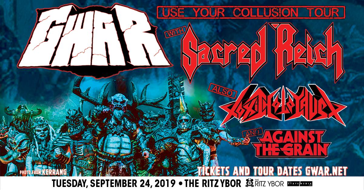 theritzybor's tweet image. Blood shall reign at Tuesday's #UseYourCollusion Tour with @GWAR! 🔴☂👾

🎟: bit.ly/2LlUmYp