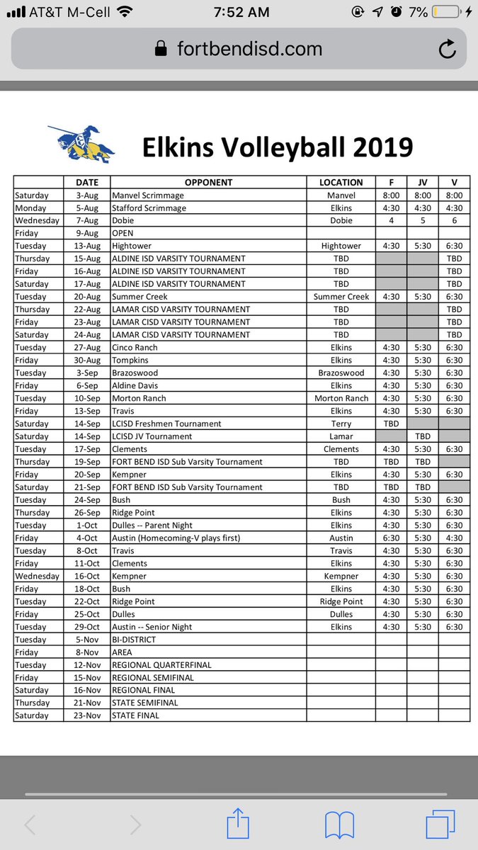 _ElkinsVball's tweet photo. Here is the 2019-2020schedule! Come out and show support to your Lady Knights! 💙💛 https://t.co/AfdF8WpOPA