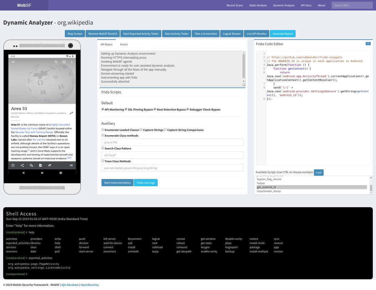 OpenSecurity_IN's tweet image. MobSF V2.0 is released!
New Dynamic Analyzer supports Android v4.1-9.0. Now you can perform instrumented security tests with ease. ZERO configuration, just run a Genymotion VM before Dynamic Analysis and that’s it.
github.com/MobSF/Mobile-S… #mobsf #AndroidSecurity #MobileSecurity