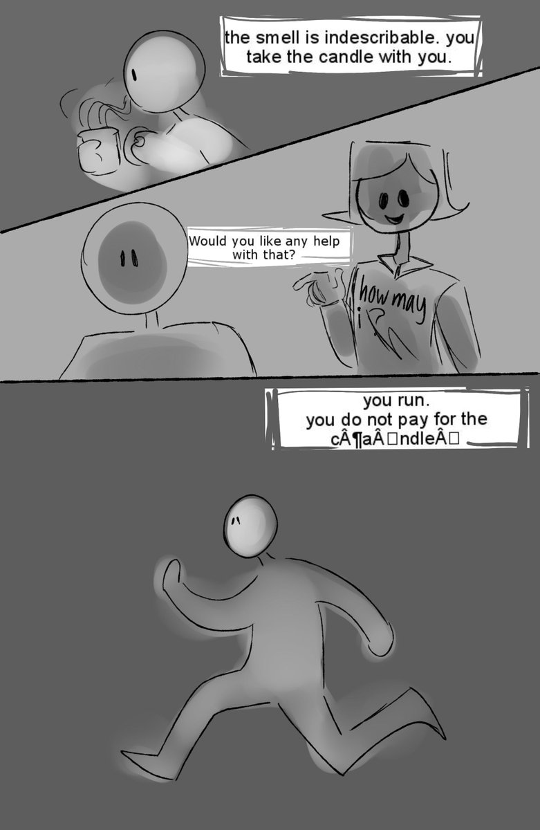 wizard0rb's tweet photo. a surreal horror walmart comic i made in eighth grade after having a fever dream about buying a candle (1/2) https://t.co/Dgx6IrMEWT