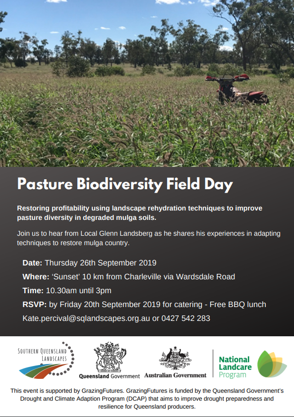 FutureBeef's tweet photo. Pasture Biodiversity Field Day, Charleville, 26 September.
Join Kate Percival from @SQLandscapes and host, Glen Landsberg of 'Sunset' Charleville as they discuss landscape rehydration techniques to improve pasture diversity in degraded mulga soils. https://t.co/CYdO8Gckpm https://t.co/lO0UC7wFNp