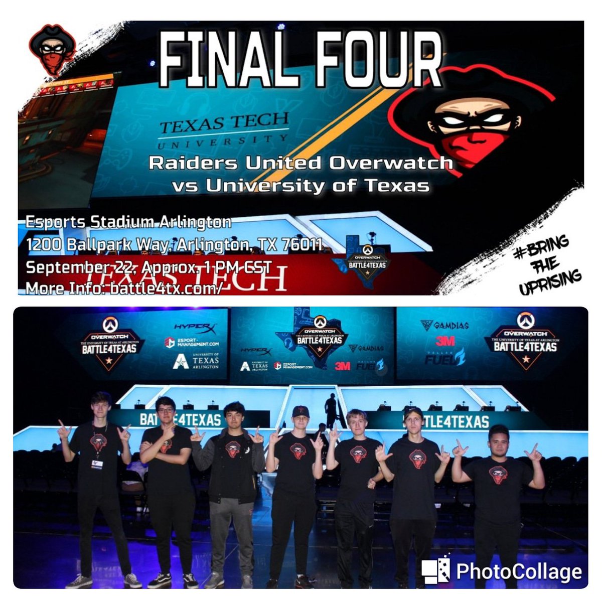 mamawinn86's tweet photo. Tech Raiders United Overwatch team made to it the Final 4! The only undefeated team left competing for $10,000 in Scholarship money. It all goes down tomorrow in Arlington! ๐๐ #WreckEm #Iamaredraider #ttuesports @myztroSuRpLu5 @ttuesports https://t.co/AWq2EARYdG