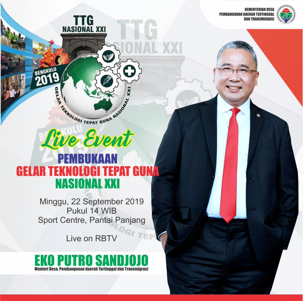 Edwin90588316's tweet photo. #GelarTTG2019 
Berinovasi dengan teknologi tepat guna.
Sukses pelaksanaan TTG 2019 bengkulu.
Ayo berinovasi...🇮🇩🇮🇩🇮🇩
@jokowi 
@EkoSandjojo 
@taufikmadjid71 
@anwsanusi 
@fachrilabalado https://t.co/hwVHT1YhVX