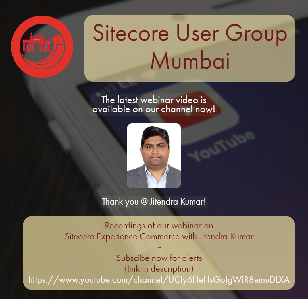 Thank you Jitendra Kumar for the SUG Mumbai Webinar on Sitecore Experience Commerce!
The recording of this webinar is now available on our channel - youtube.com/channel/UCIy6H…
#sitecore #sitecoreug #sitecorecommerce #experiencecommerce #sugmumbai