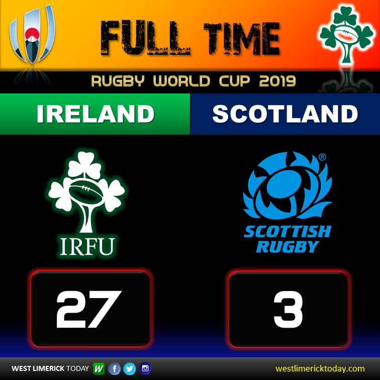 WestLkToday's tweet photo. It's all over and what a start to this World Cup by Ireland! 🇮🇪🏉🇮🇪💪
Match report to come.. https://t.co/0CbQp6V6dk