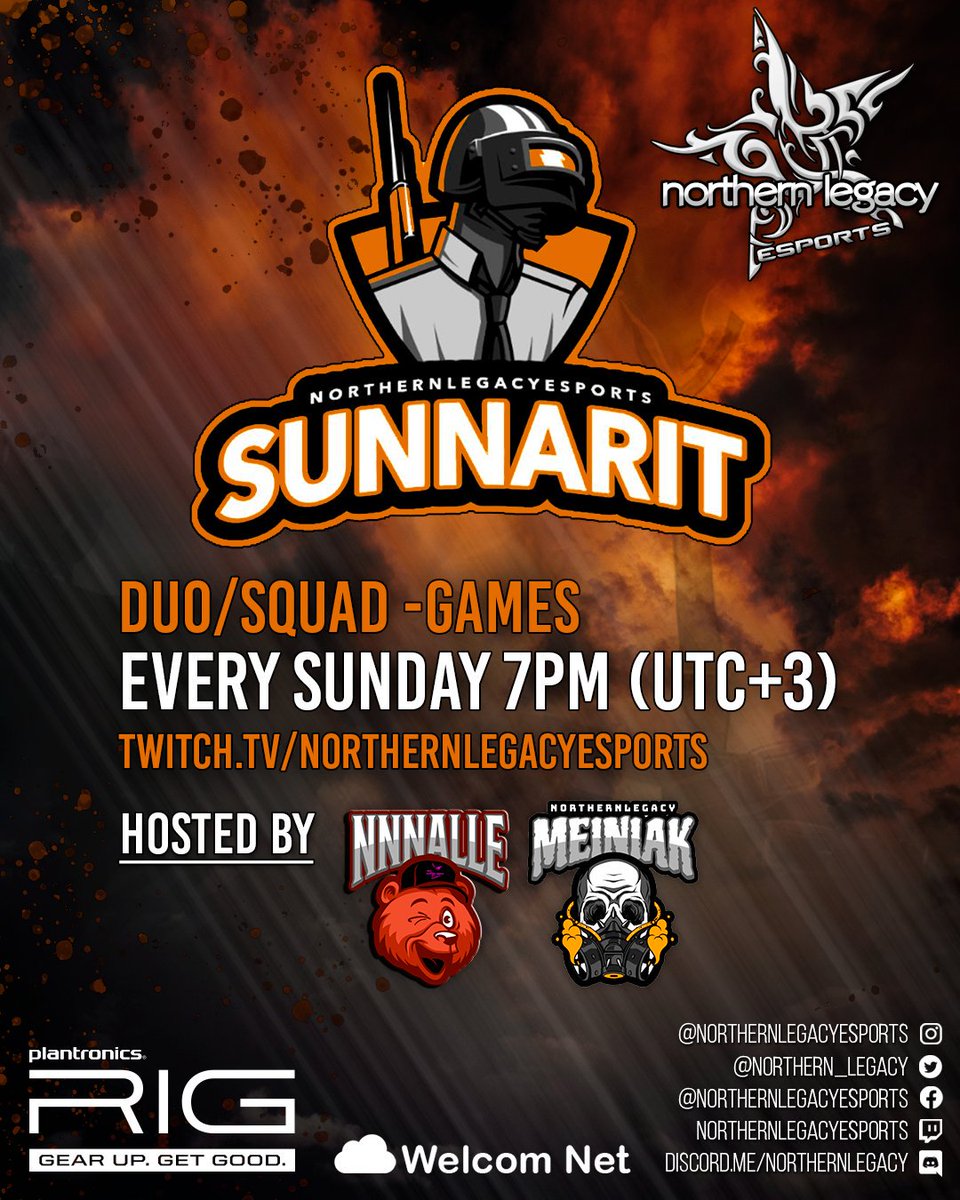 northern_legacy's tweet photo. Muistakaahan SUNNARIT tänään kello 19:00!
#esportsfi #sunnarit #northernlegacy #riggamig https://t.co/23YzImcWqV