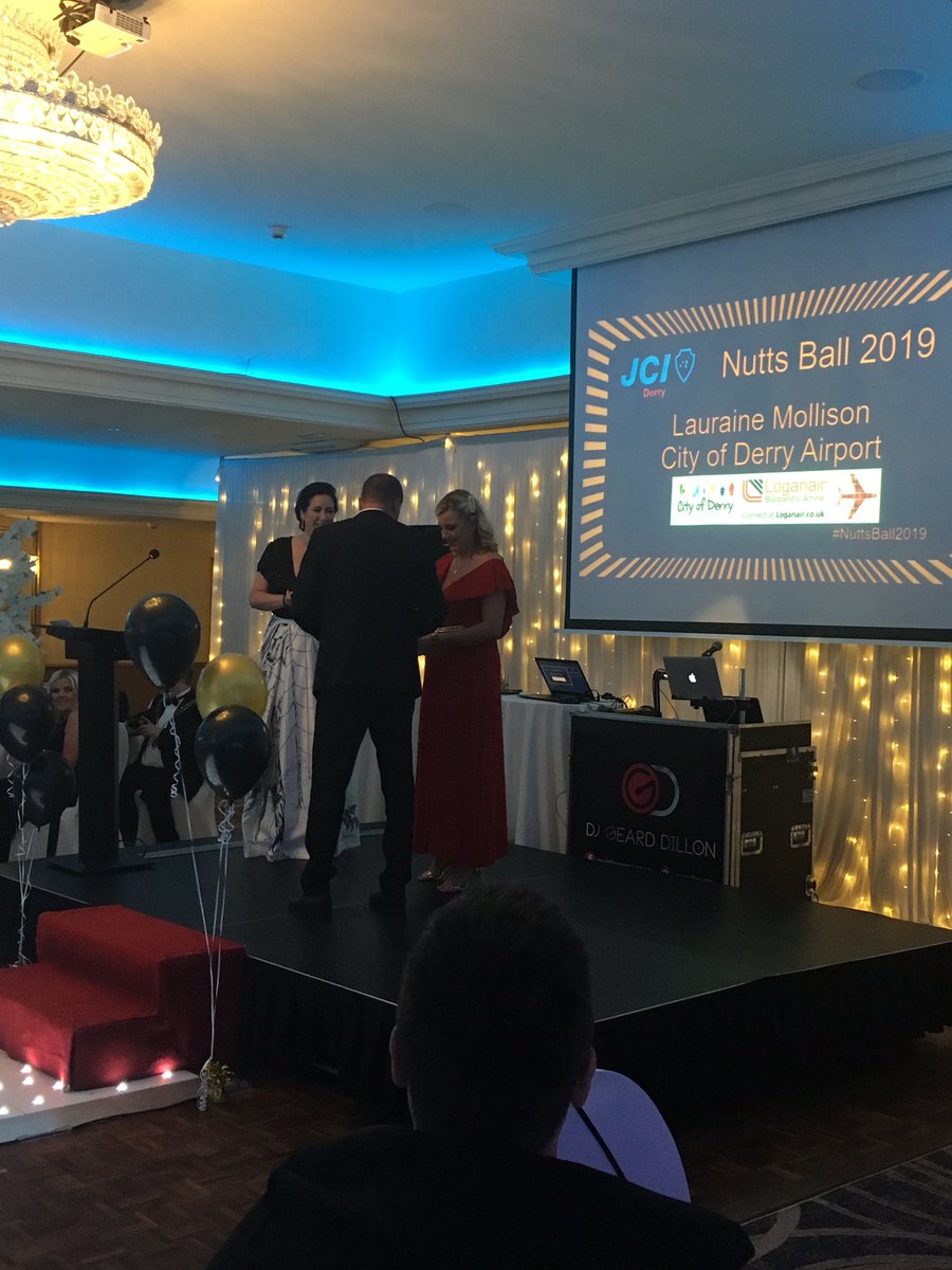 CoDerryAirport's tweet photo. CoDA were delighted to attend JCI Awards last night at the best western plus white horse hotel. Well done to all the amazing winners and huge congratulations to the winner of the Loganair flights #Nuttsball2019 #JCIAwards #Loganair #chooseCoDA https://t.co/KUcEU4i1Ge
