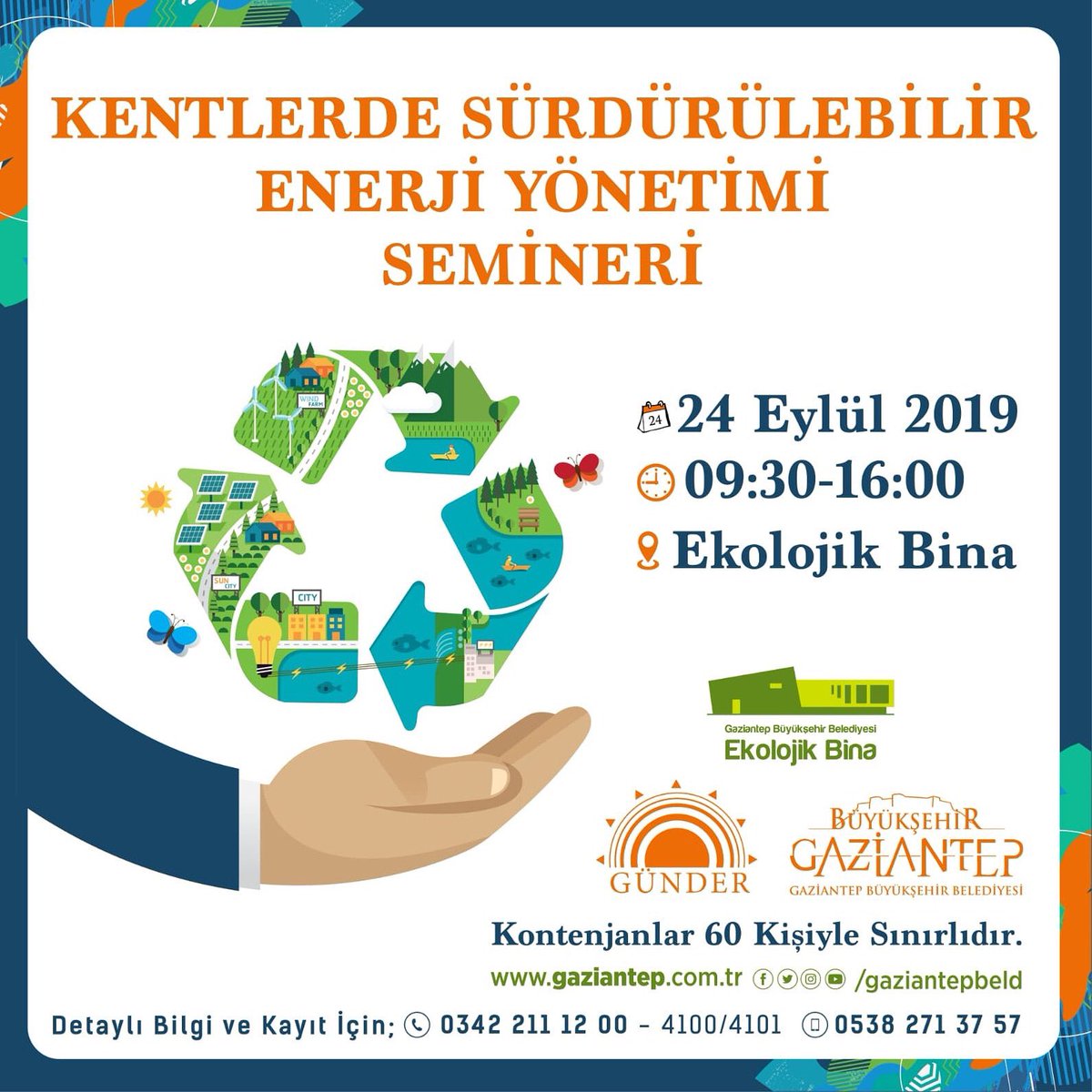 "Kentlerde Sürdürülebilir Enerji Yönetimi" semineri için kayıtlarımız başladı.

#Sürdürülebilirlik #enerjiyönetimi #ekolojikyaşam hakkında bilgi sahibi olmak, alanında uzmanlaşmak isteyen herkesi bekliyoruz.☀🌍♻️